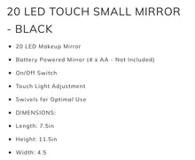 Load image into Gallery viewer, 20 LED Touch Small Mirror -BLACK
