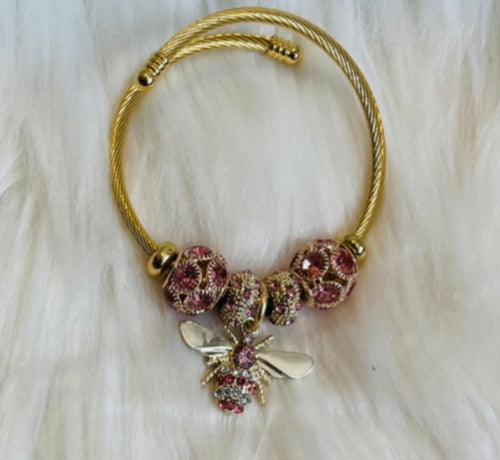 Beetle Charm Bracelet -Pink